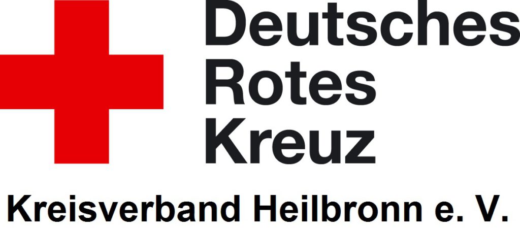Logo des Deutschen Roten Kreuzes, Kreisverband Heilbronn e. V. Links ist ein großes rotes Kreuz abgebildet, rechts steht in schwarzer Schrift „Deutsches Rotes Kreuz“ und darunter „Kreisverband Heilbronn e. V.“.